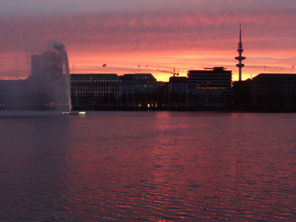Sunset over Hamburg Harbour